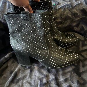Rebecca Minkoff Women's Boots Black Leather Studded Ankle Heeled Designer Size 9
